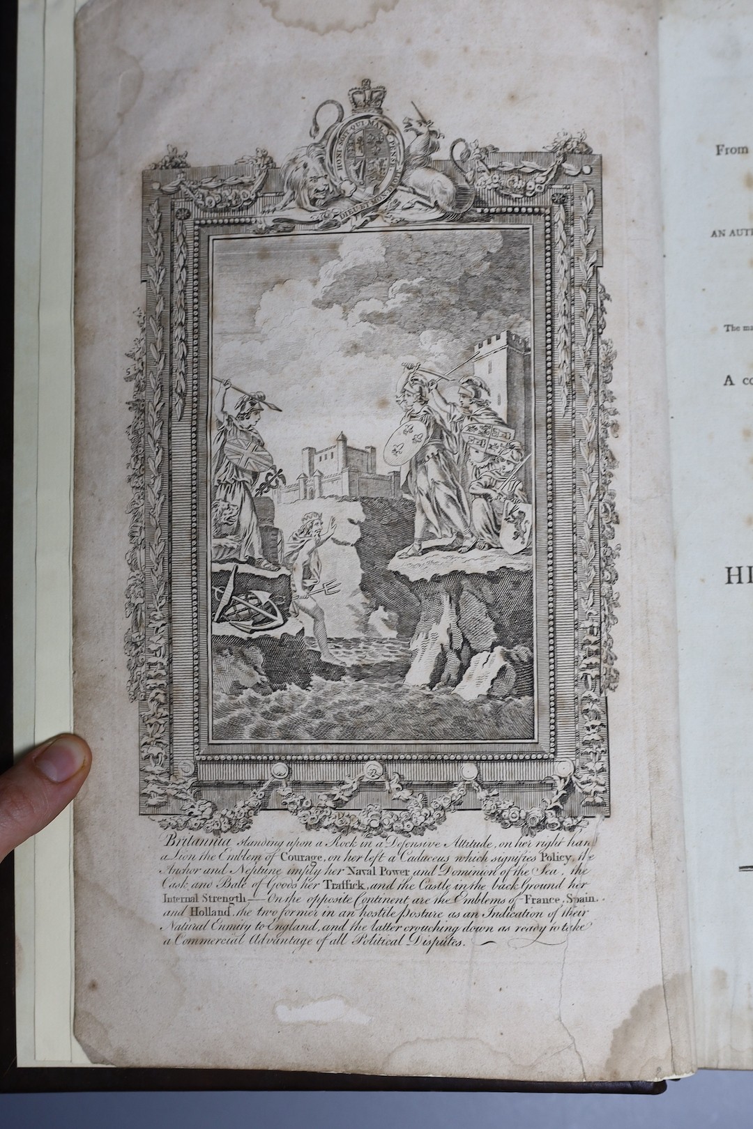 (England) An Impartial History of England ... to the Middle of the Year 1799 ... including, An History of the American War and Revolution... num. engraved plates and folded map; newly rebound blind-decorated calf, panell